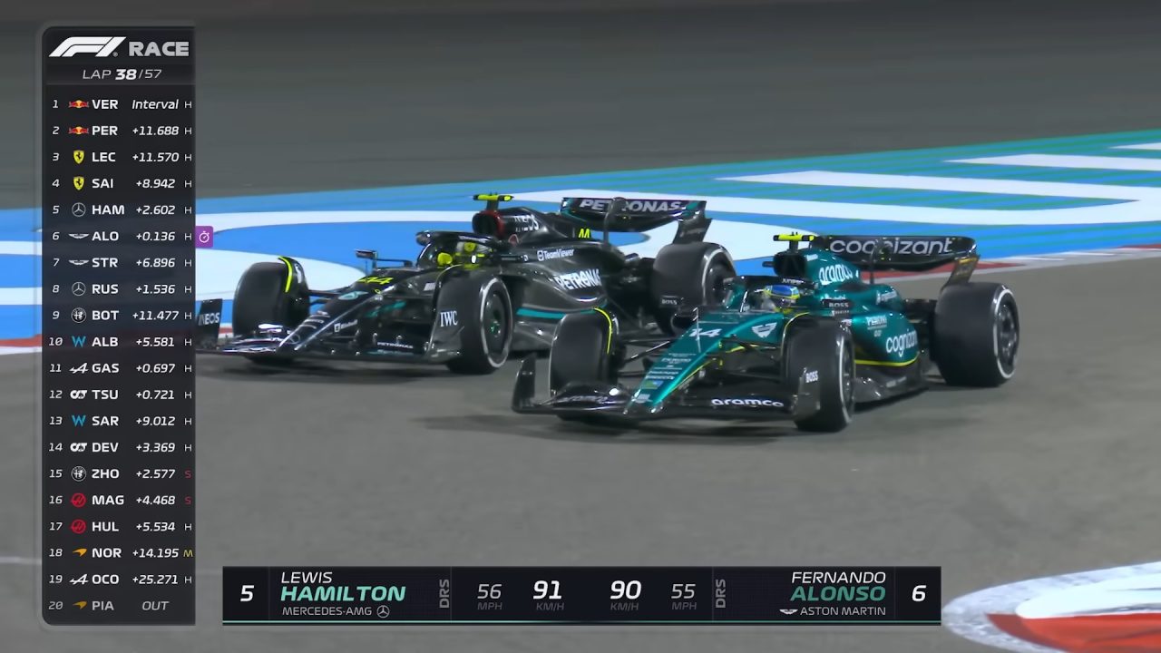 Adelantamiento de Fernando Alonso a Lewis Hamilton en el GP de Bahrein