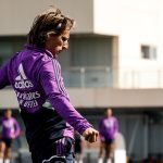 Modrić entrena con el conjunto blanco para uno de los encuentros.