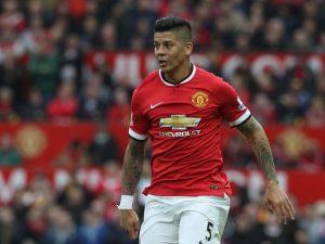 Marcos Rojo con la camiseta de Manchester United.