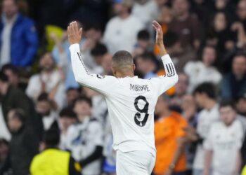 Mbappé celebrando en el Bernabéu