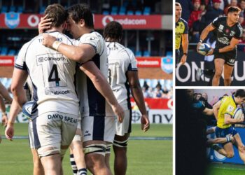 Jugadores argentinos disputando la tercera jornada de la Champions Cup de rugby