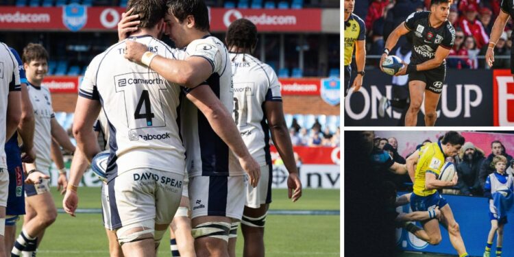Jugadores argentinos disputando la tercera jornada de la Champions Cup de rugby