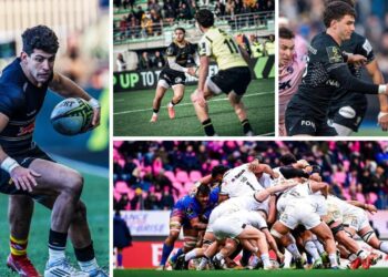 Jugadores de Los Pumas en acción durante la tercera jornada de la Challenge Cup europea