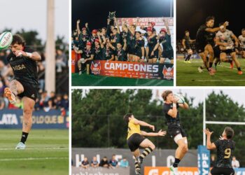 Jugadores de Los Pumas 7s festejando el título en el Súper Seven de Mar del Plata.