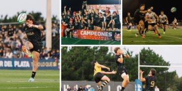 Jugadores de Los Pumas 7s festejando el título en el Súper Seven de Mar del Plata.
