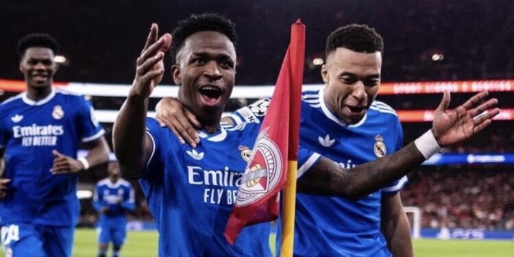 Celebración del gol de Vini Jr. ayer | Foto: Real Madrid