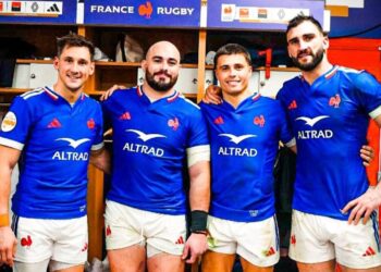 Los jugadores franceses de rugby en el vestuario