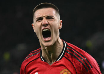 Benjamin Sesko celebra el gol del United ante el Everton | Foto: Premier League