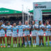 El seleccionado argentino de rugby femenino, Las Yaguaretés, festejando con la medalla de oro en Nairobi