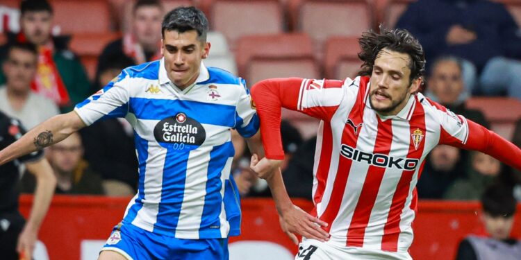 Villares, capitán del Dépor, durante el partido ante el Sporting. | Foto: RC Deportivo