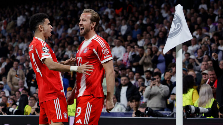 Harry Kane celebrando su gol contra el Real Madrid en el Santiago Bernabéu / Fuente: FC Bayern München