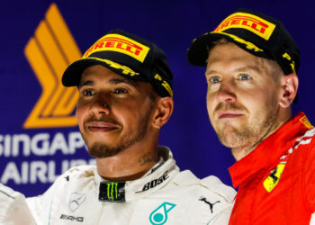 Lewis Hamilton y Sebastian Vettel en el podio de la Fórmula 1 / Fuente: Mercedes-AMG PETRONAS F1 Team
