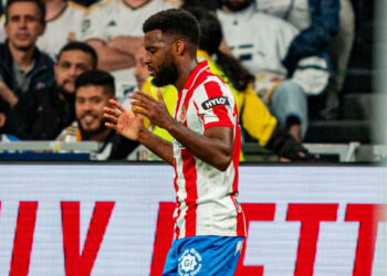 Thomas Lemar celebrando un gol en el Bernabéu / Fuente: Girona FC