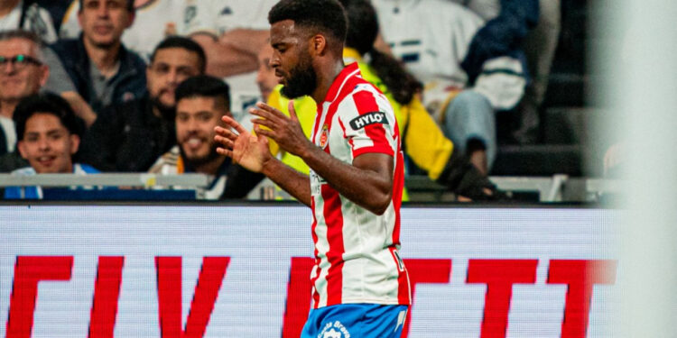 Thomas Lemar celebrando un gol en el Bernabéu / Fuente: Girona FC