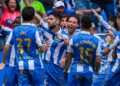 Los jugadores del Deportivo celebran el gol de Zaka. | Foto: RC Deportivo