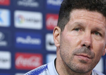 Diego Pablo Simeone en rueda de prensa con el Atlético de Madrid / Fuente: Atlético de Madrid