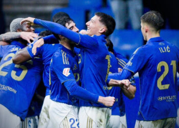 El Real Oviedo celebrando un gol en el Carlos Tartiere / Fuente: Real Oviedo