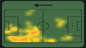 Mapa de calor del partido de Luis Díaz ante Uzbekistán. Fuente: Sofascore