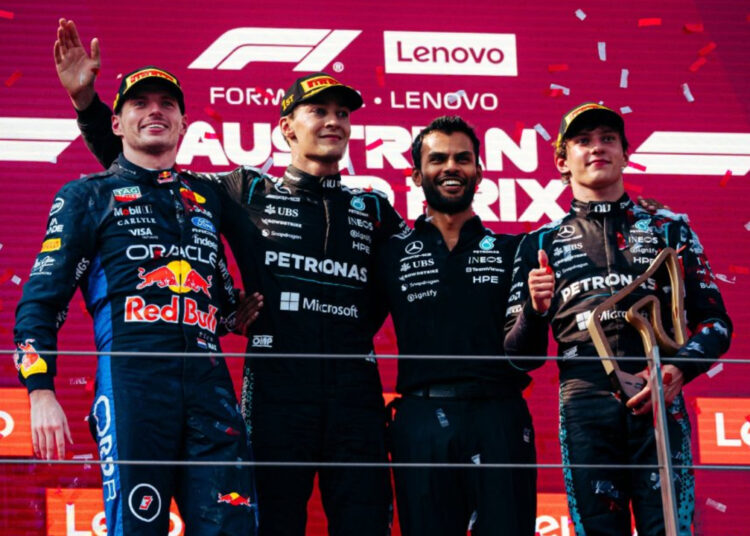 Podio del GP de Austria 2026 de Fórmula 1 / Fuente: Mercedes-AMG PETRONAS F1 Team