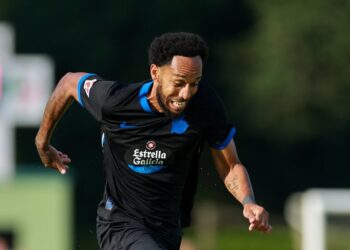 Aubameyang en el partido que marca su primer gol con el Depor. | Foto: Deportivo
