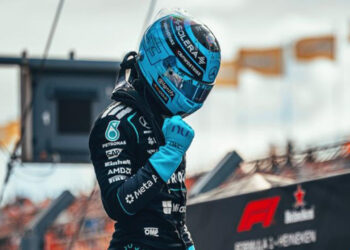George Russell celebrando el primer puesto de la Qualy Sprint en Zandvoort / Fuente: Mercedes-AMG PETRONAS F1 Team