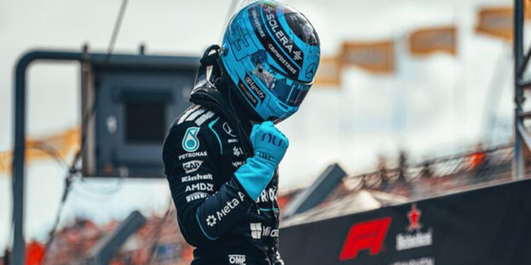 George Russell celebrando el primer puesto de la Qualy Sprint en Zandvoort / Fuente: Mercedes-AMG PETRONAS F1 Team