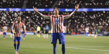 Giménez jugando un partido de Champions con el Atlético de Madrid / Fuente: Atlético de Madrid
