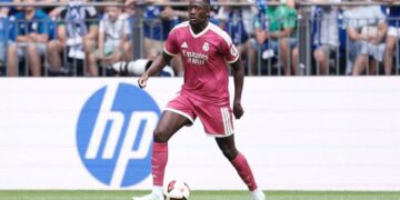 Ibrahima Konaté durante un partido con el Real Madrid.