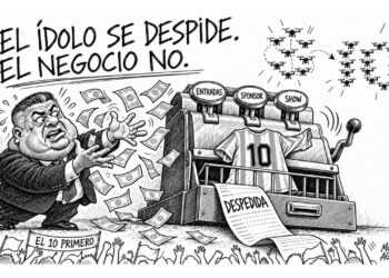 Caricatura editorial sobre la despedida de Lionel Messi y la gestión de Chiqui Tapia en la AFA.