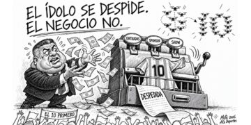 Caricatura editorial sobre la despedida de Lionel Messi y la gestión de Chiqui Tapia en la AFA.